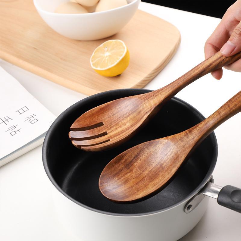 WoodenToss - Rustykalne Przybory do Serwowania Sałatek (2-częściowe)