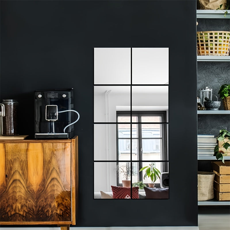 EleganceTiles - 8 Stylish Self-Adhesive Mirror Tiles for Home Decoration