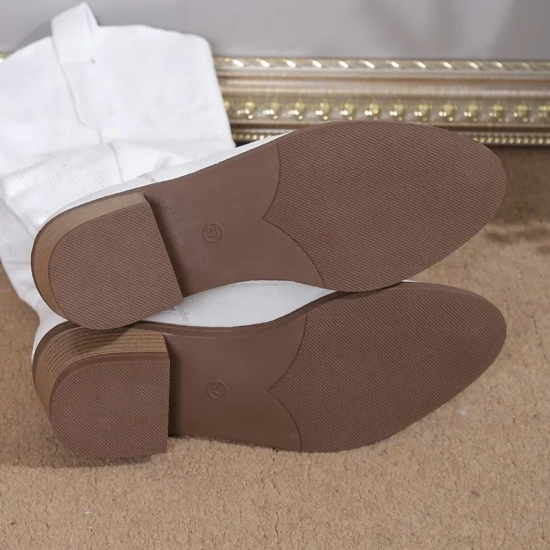 Denim Cowboy Boots for Women with Western Embroidery and Comfortable Block Heel – Blue 7