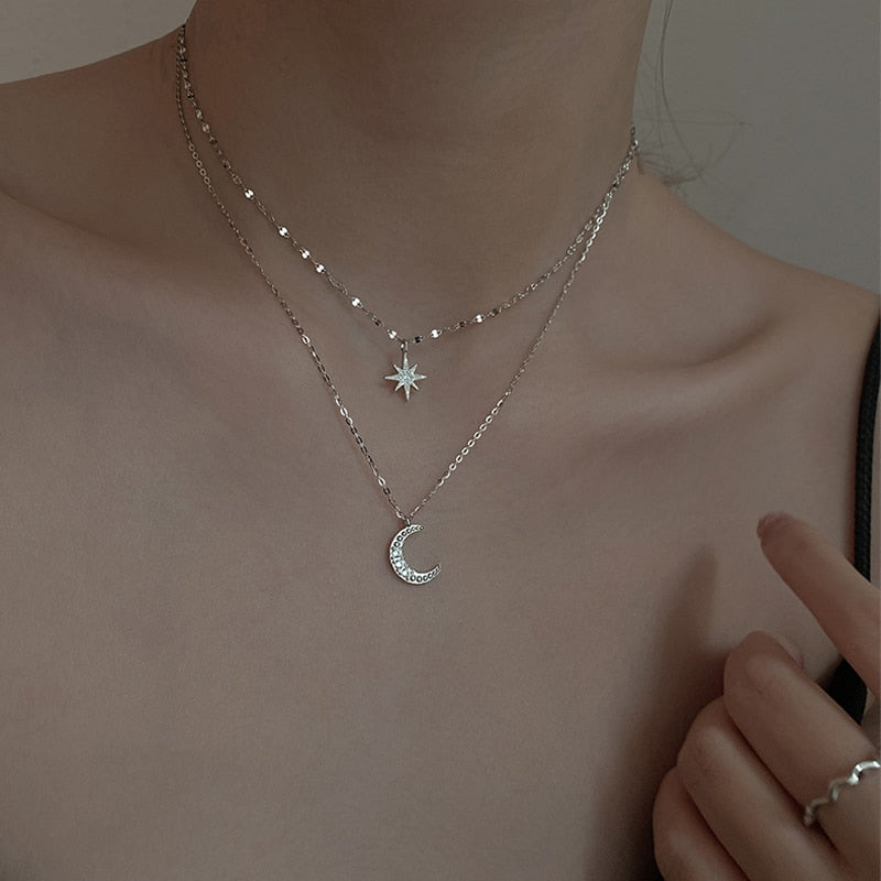 Double moon | Double necklace moon light silver 3