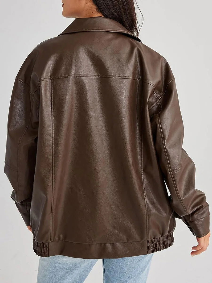 Emily | Stylish Oversized Leather Bomber Jacket Women 7