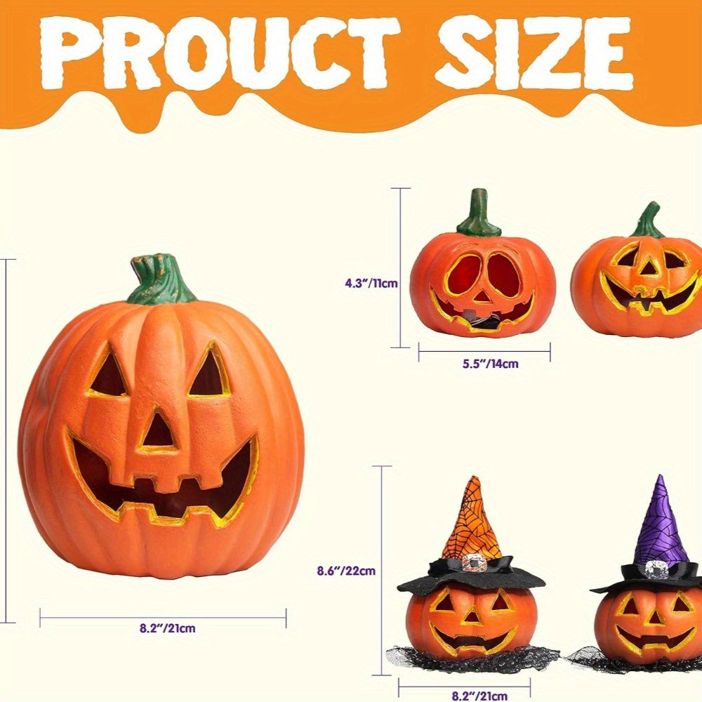 Glowing Light-Up Halloween Jack O'Lantern Decoration Set | Battery Operated 4