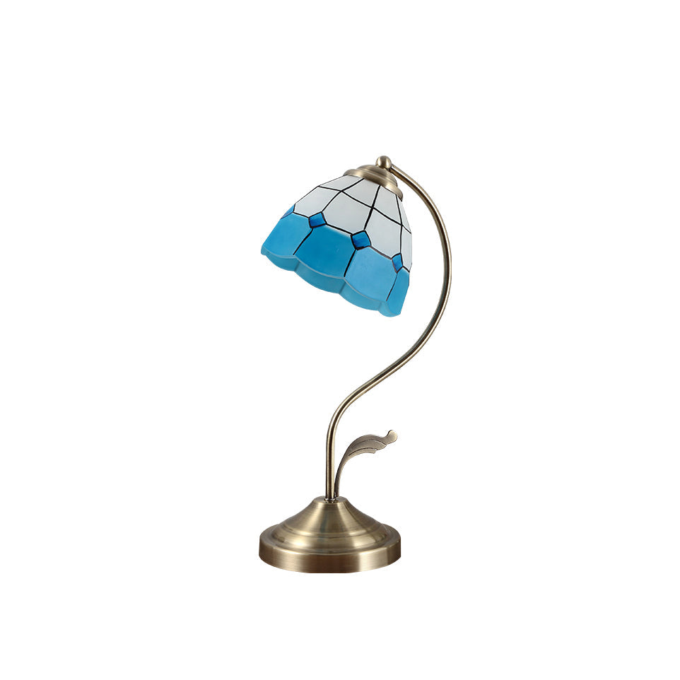 LuxePetal – White and Blue Glass Floral Table Lamp in Gold