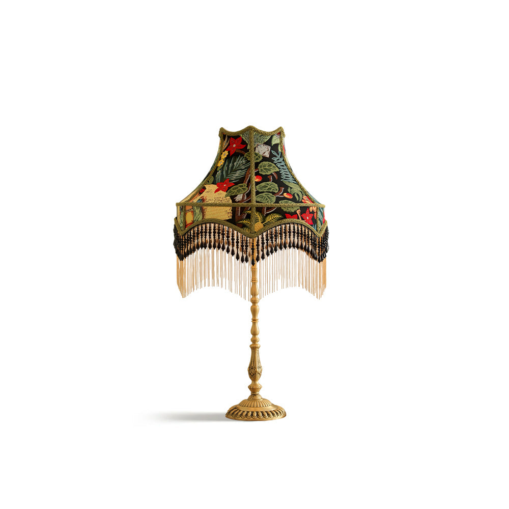 VintageBloom - Lámpara de Mesa en Motivo Floral Francés con Flecos