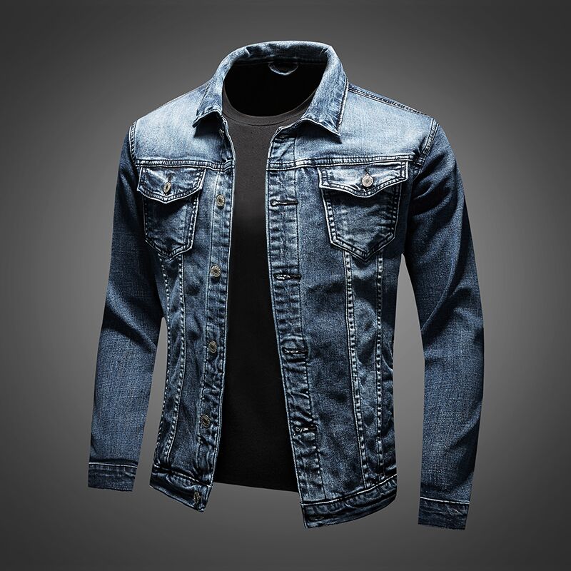 Slim Fit Motorcycle Style Denim Jacket for Men 0