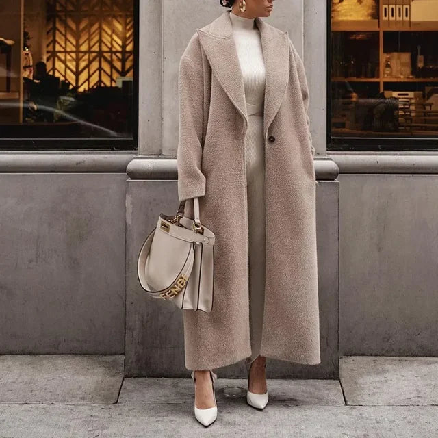 Women's Wool Blend Oversized Coat with Notched Lapel – Full Length Winter Coat for Casual and Formal Wear 2