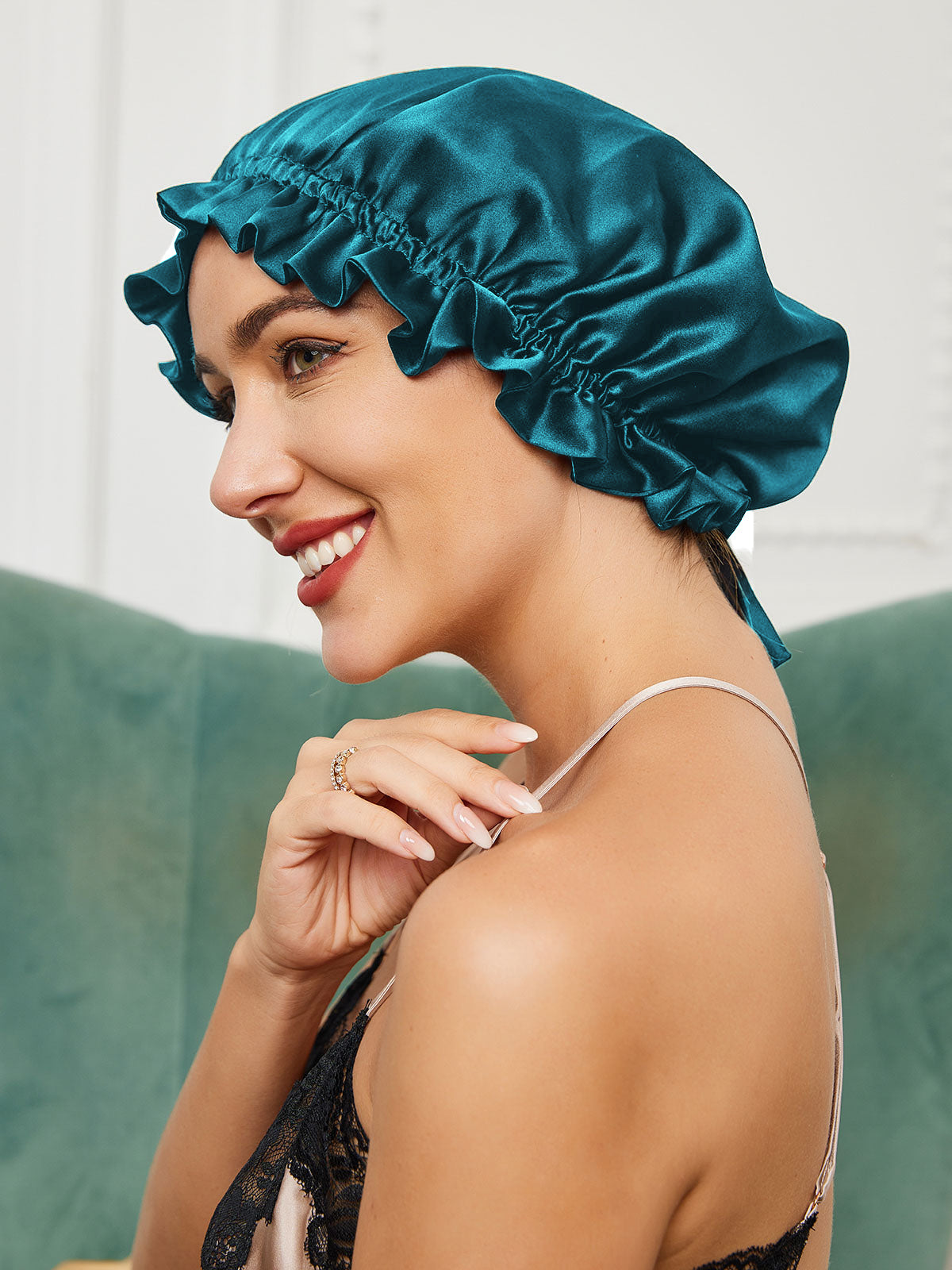 LuxeSilk - Double-Layer Silk Sleep Hat with Ribbon