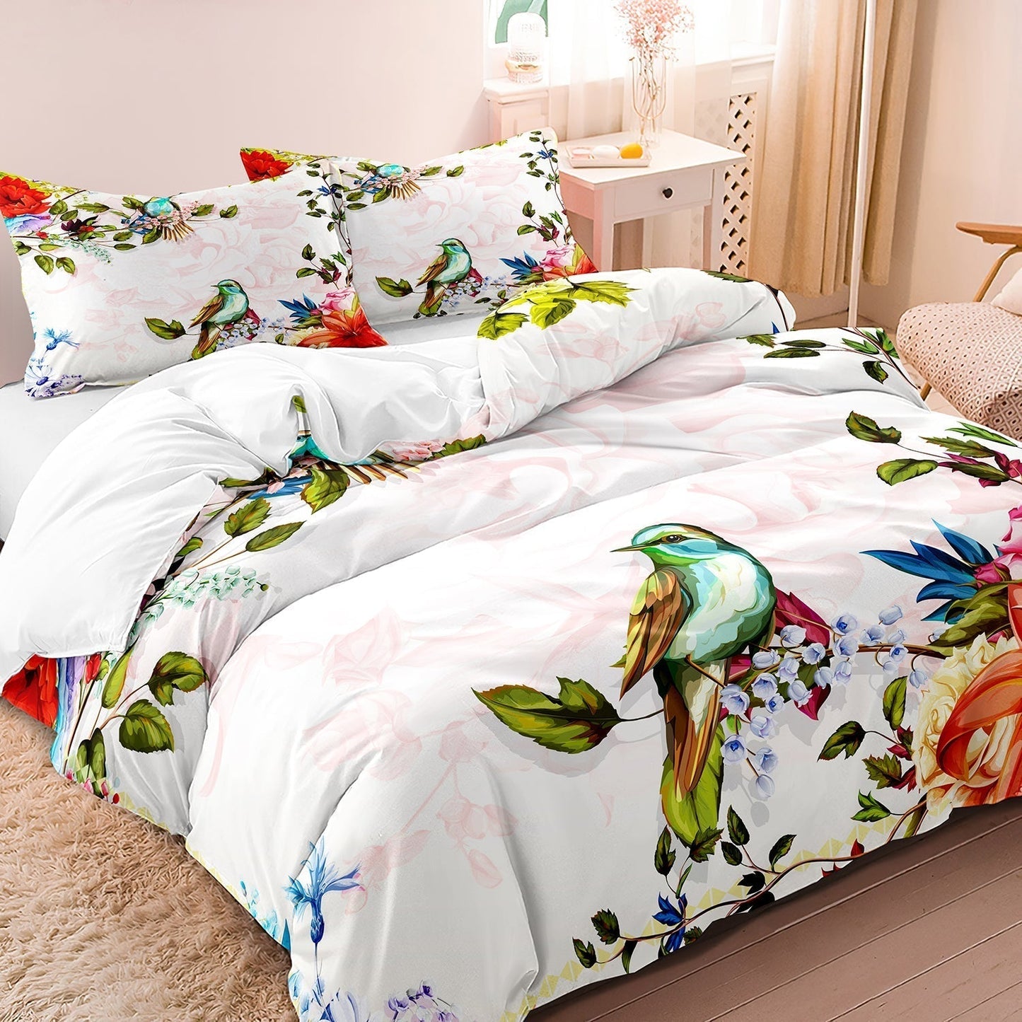 FlightBloom - Luxurious Floral and Bird Bedding