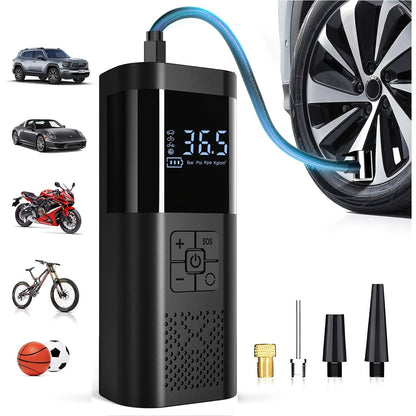 Portable Air Compressor with LCD Screen and LED Light – 150 PSI Inflator for Cars, Bikes, and Sports Equipment-3
