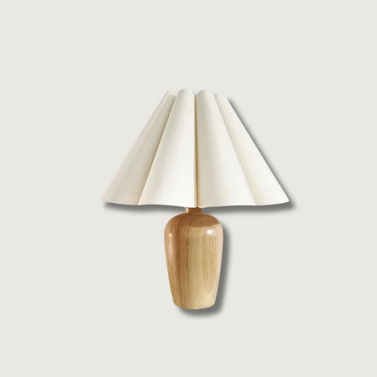 ChicGlow – Velvet Pleated Table Lamp with Wooden Stand
