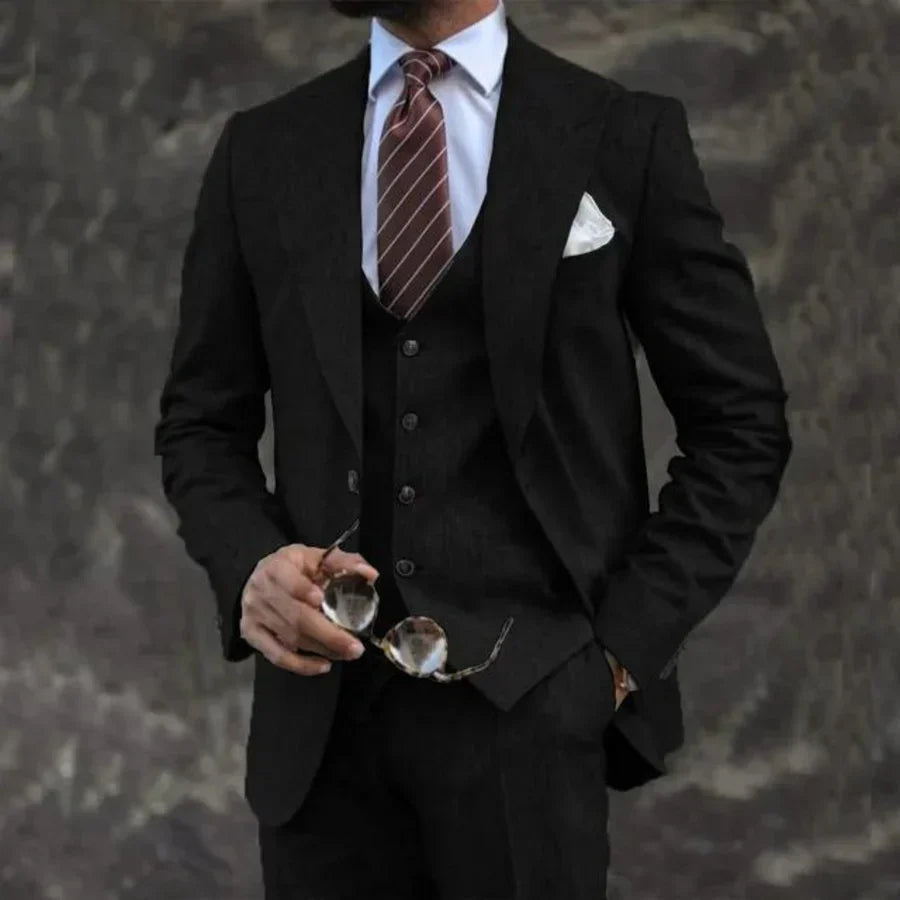 Variant image for Men's Three-Piece Suit Light Gray Size M Breathable Fabric Wedding Suit-17