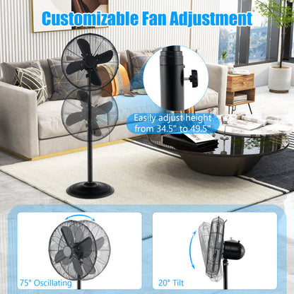 16 Inch Pedestal Standing Fan Oscillating Pedestal Fan with 3 Speeds and Adjustable Height 5