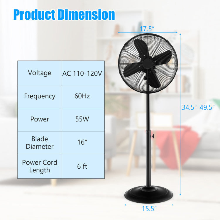 16 Inch Pedestal Standing Fan Oscillating Pedestal Fan with 3 Speeds and Adjustable Height 7