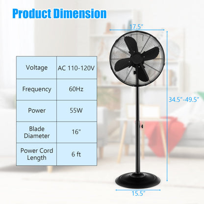 16 Inch Pedestal Standing Fan Oscillating Pedestal Fan with 3 Speeds and Adjustable Height 7