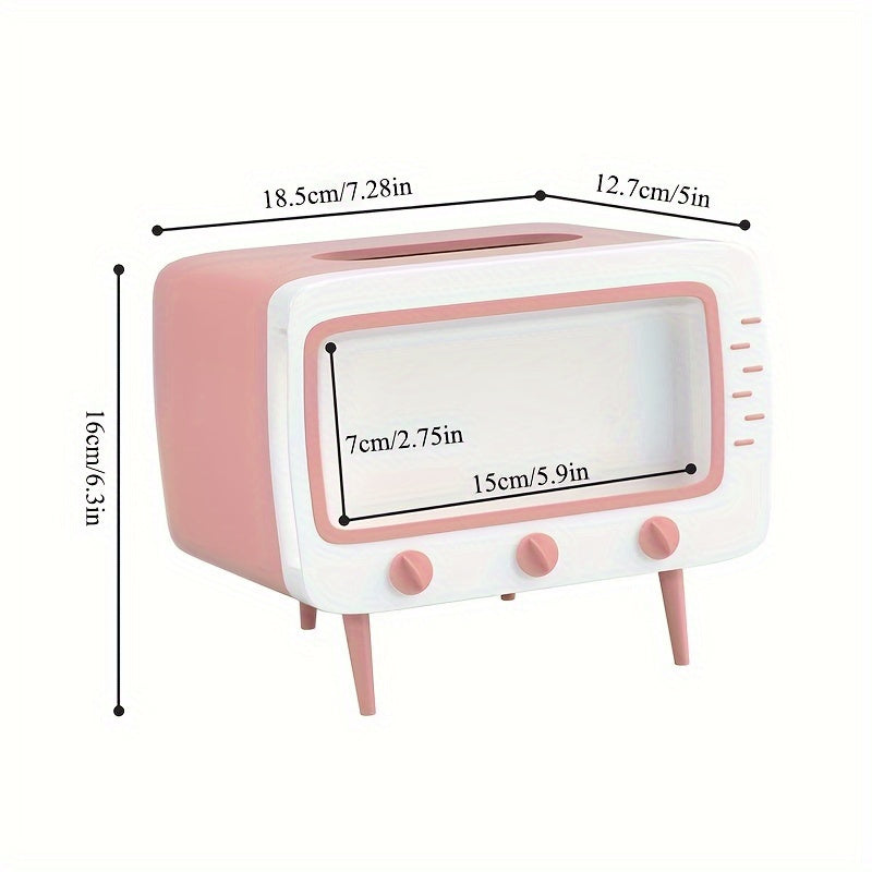 Retro TV Tissue Box Holder with Smartphone Dock – Multifunctional Tissue Cover for Home and Office Decor-3
