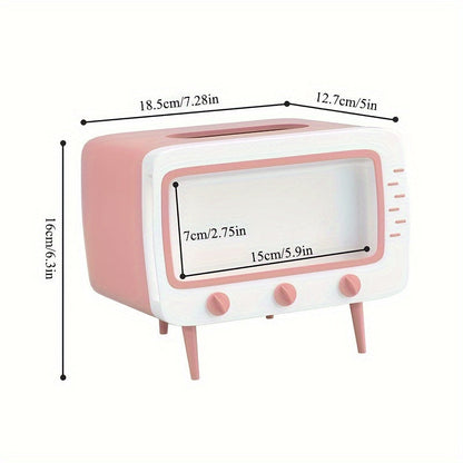 Retro TV Tissue Box Holder with Smartphone Dock – Multifunctional Tissue Cover for Home and Office Decor-3