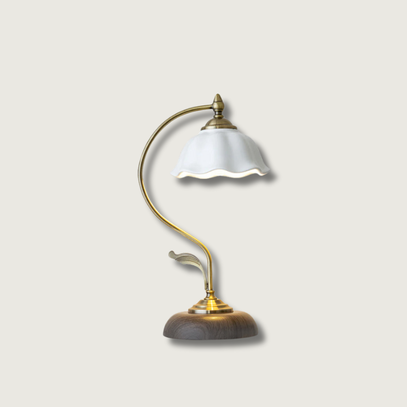 BloomGlow – Elegant Ceramic and Wood Desk Lamp