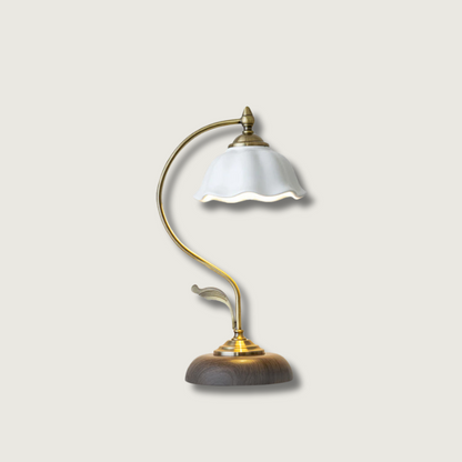 BloomGlow – Elegant Ceramic and Wood Desk Lamp