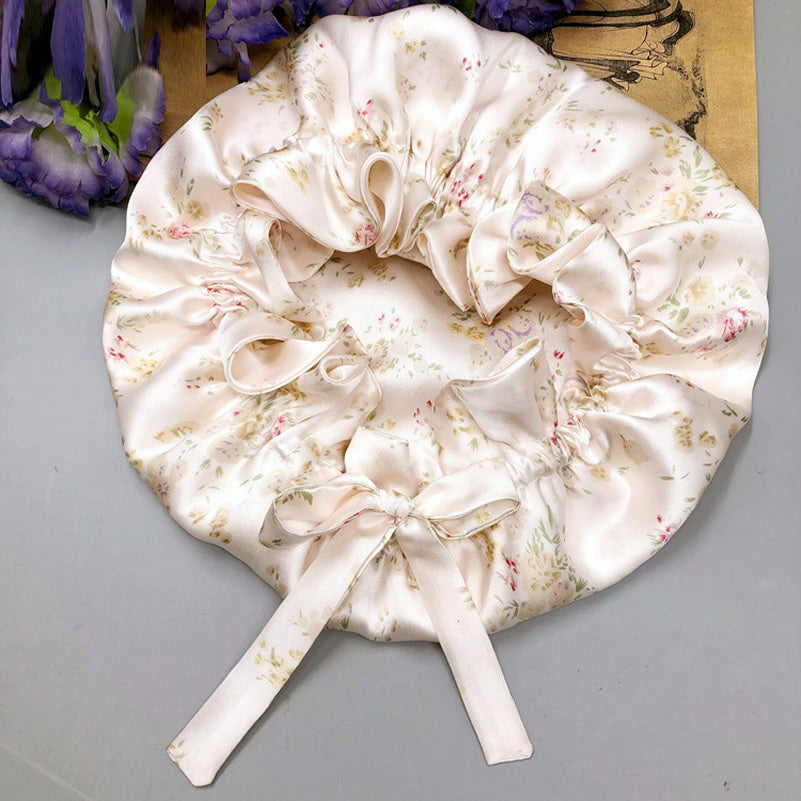 LuxeSilk - Double-Layer Silk Sleep Hat with Ribbon
