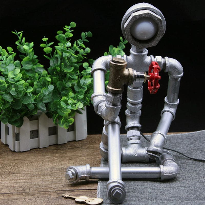 RusticCharm - Lampada da comodino industriale in tubo di ferro