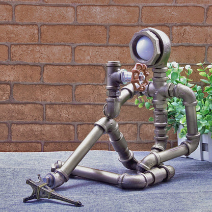 RusticCharm - Lampada da comodino industriale in tubo di ferro