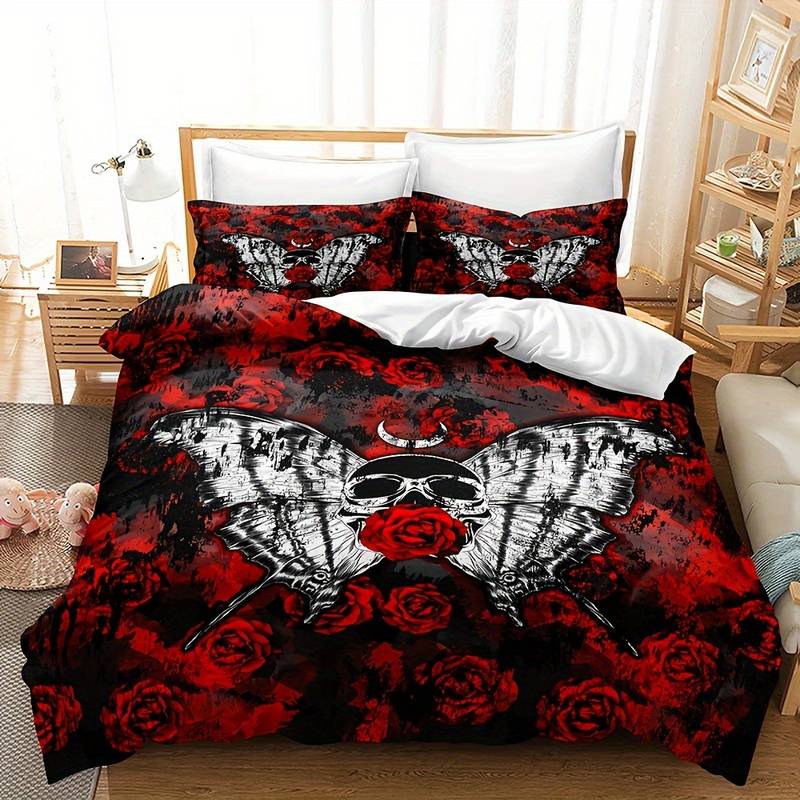 GothicLuxe - Skull & Rose-Themed Bed Set