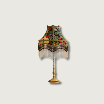 VintageBloom - Lámpara de Mesa en Motivo Floral Francés con Flecos