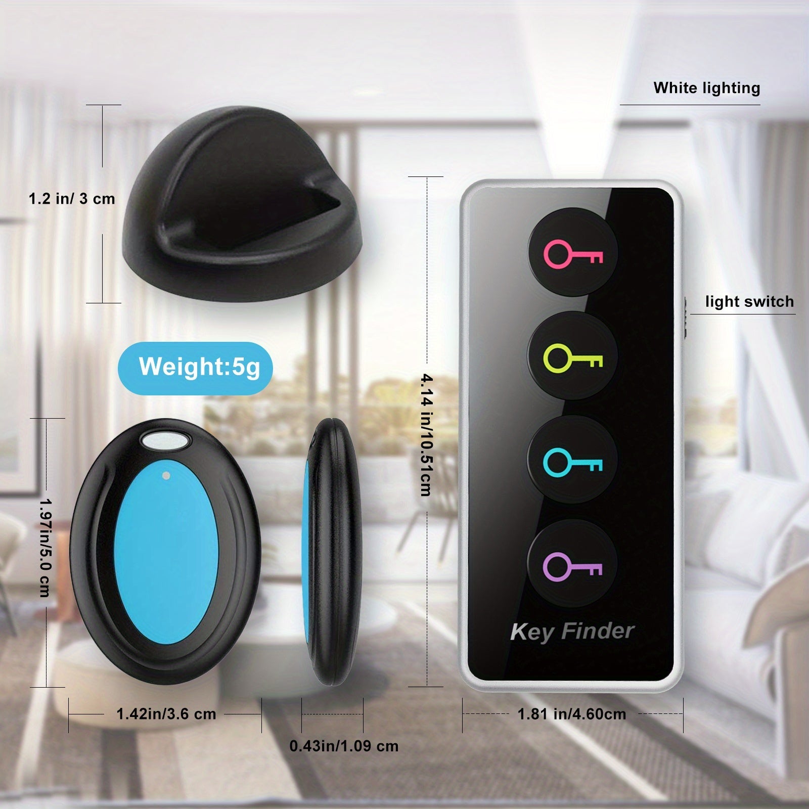 4-in-1 Key Finder with LED Flash and Color-Coded Receivers – Compact Key Locator for Keys, Remotes, and More-2