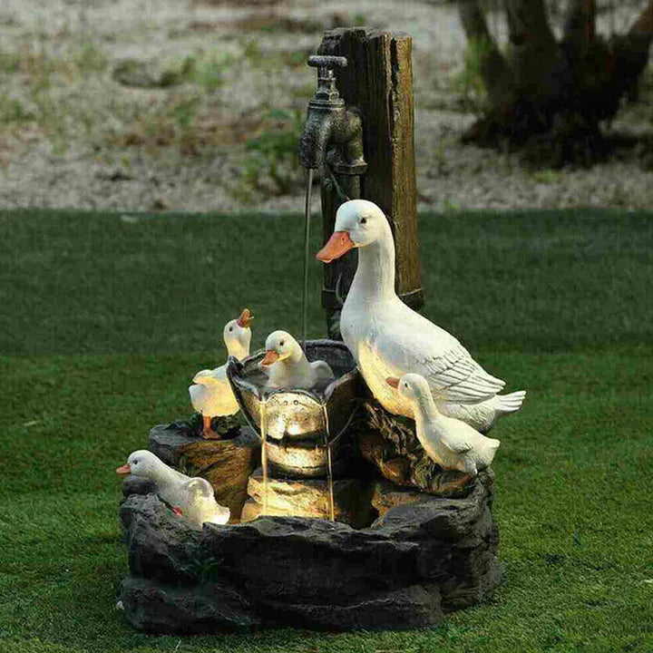 Garden Fountain - Quackhaven Duck Family Decorative Outdoor Water Feature for Tranquil Gardens, Lightweight Resin Design-3