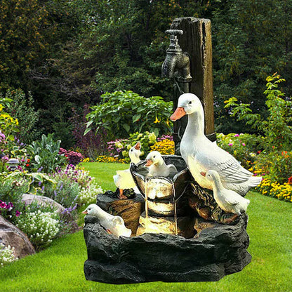 Garden Fountain - Quackhaven Duck Family Decorative Outdoor Water Feature for Tranquil Gardens, Lightweight Resin Design-2