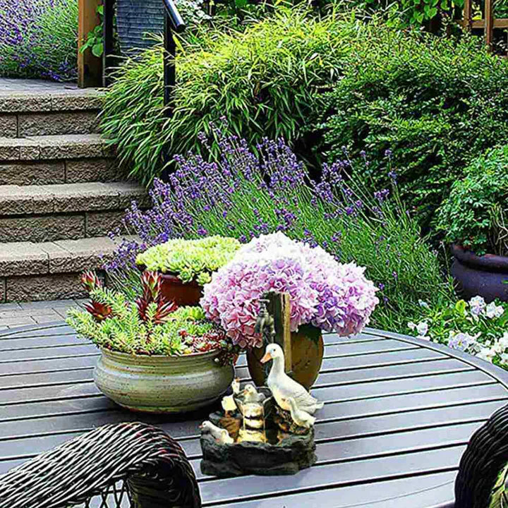 Garden Fountain - Quackhaven Duck Family Decorative Outdoor Water Feature for Tranquil Gardens, Lightweight Resin Design-4