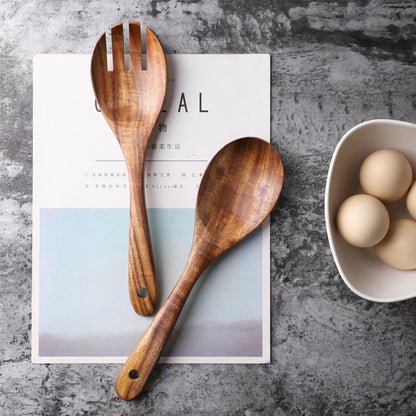 WoodenToss - Rustykalne Przybory do Serwowania Sałatek (2-częściowe)