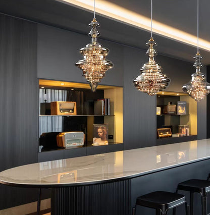 NebulaGlow - Lampe Suspendue Grise