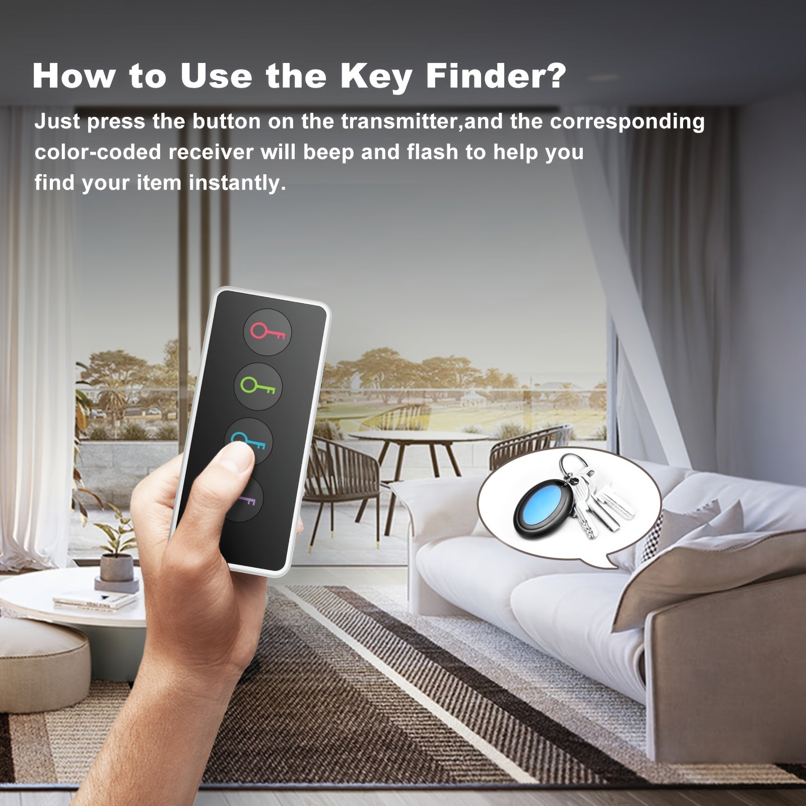 4-in-1 Key Finder with LED Flash and Color-Coded Receivers – Compact Key Locator for Keys, Remotes, and More-4