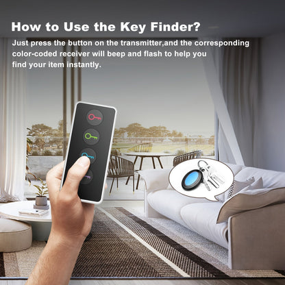 4-in-1 Key Finder with LED Flash and Color-Coded Receivers – Compact Key Locator for Keys, Remotes, and More-4