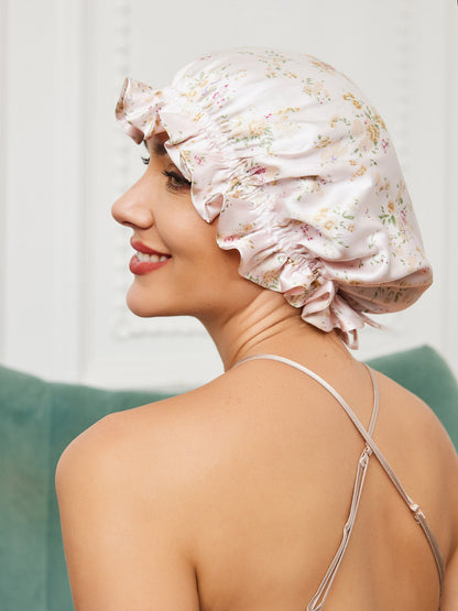 LuxeSilk - Double-Layer Silk Sleep Hat with Ribbon