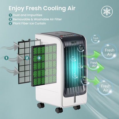 110V Portable Evaporative Cooler – 3-Speed Air Fan with 8-Hour Timer Function | Adjustable Breeze | For Home & Personal Comfort