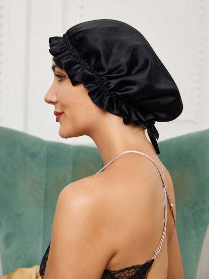 LuxeSilk - Double-Layer Silk Sleep Hat with Ribbon
