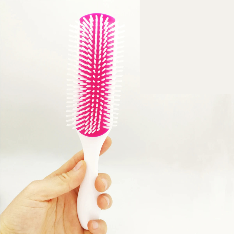 CurlEase - Brosse démêlante à 9 rangées pour cheveux raides et bouclés