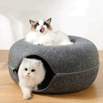 Cozy Donut Cat Bed – Plush Material, Anti-Slip Base, 20-Inch Diameter, Ideal for Relaxation and Play-3