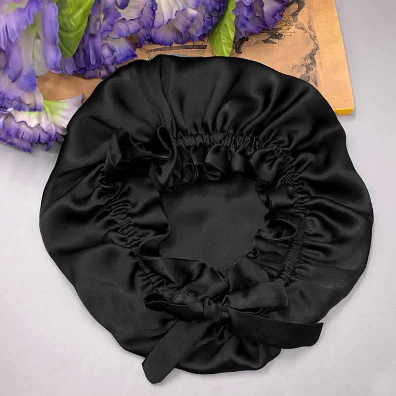 LuxeSilk - Double-Layer Silk Sleep Hat with Ribbon