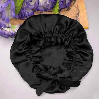 LuxeSilk - Double-Layer Silk Sleep Hat with Ribbon