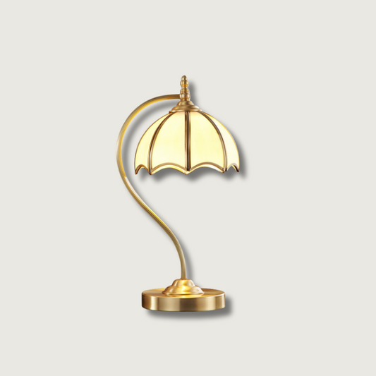 ChicBreeze – Brass and Glass Table Lamp with Umbrella Design