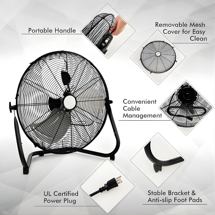 20-Inch High-Speed Floor Fan – Durable Metal Design with 3 Wind Modes | Strong Performance | For Indoor Ventilation & Heat Relief