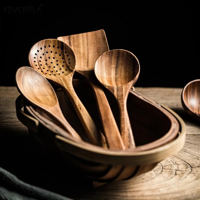 5-Piece Kitchen Utensil Set – Sustainable Teak Cooking Tools with Ergonomic Design 5