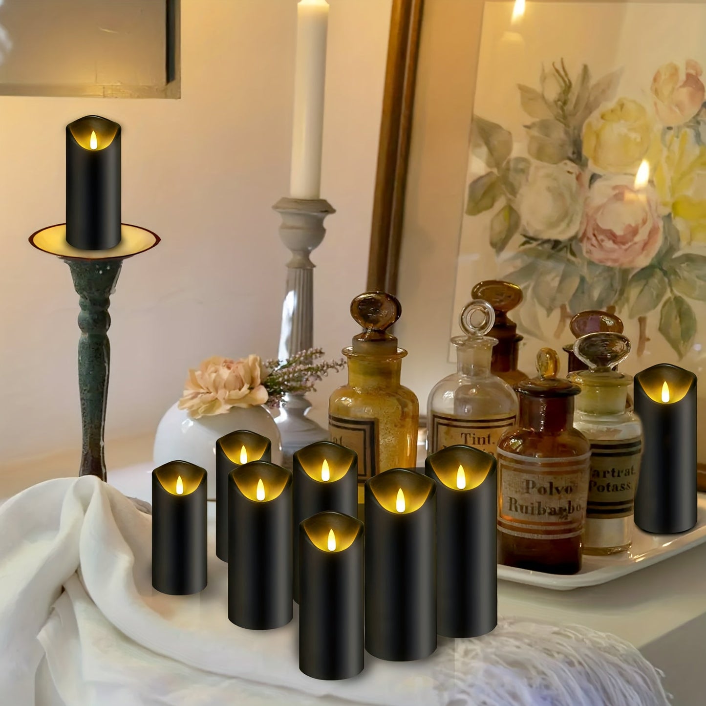 MystiFlame - 5-Piece LED Candle Set with Black Finish