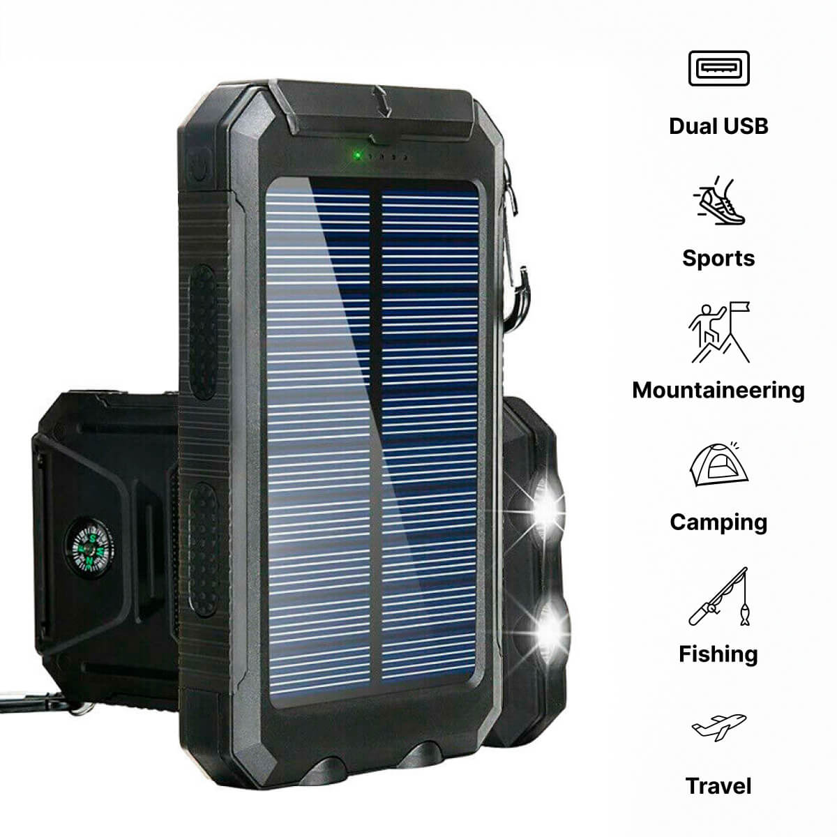 500000mAh Waterproof Solar Power Bank with Dual USB Ports and LED Flashlight - Best Portable Charger for Outdoor Use-4