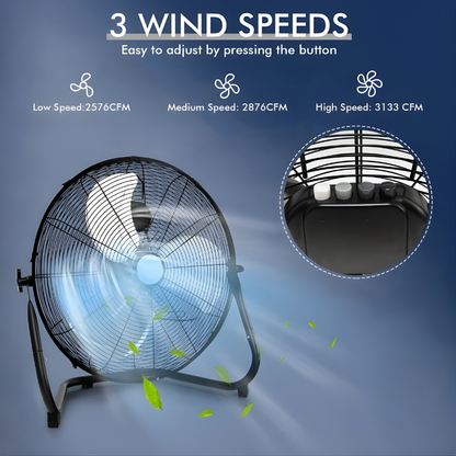 20-Inch High-Speed Floor Fan – Durable Metal Design with 3 Wind Modes | Strong Performance | For Indoor Ventilation & Heat Relief