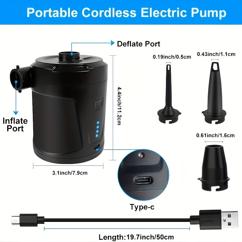 Rechargeable Wireless Mini Electric Air Pump - Lightweight USB Pump for Outdoor Use, Inflates Air Beds and More-4