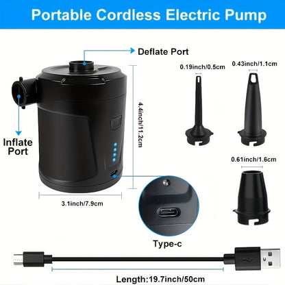 Rechargeable Wireless Mini Electric Air Pump - Lightweight USB Pump for Outdoor Use, Inflates Air Beds and More-4